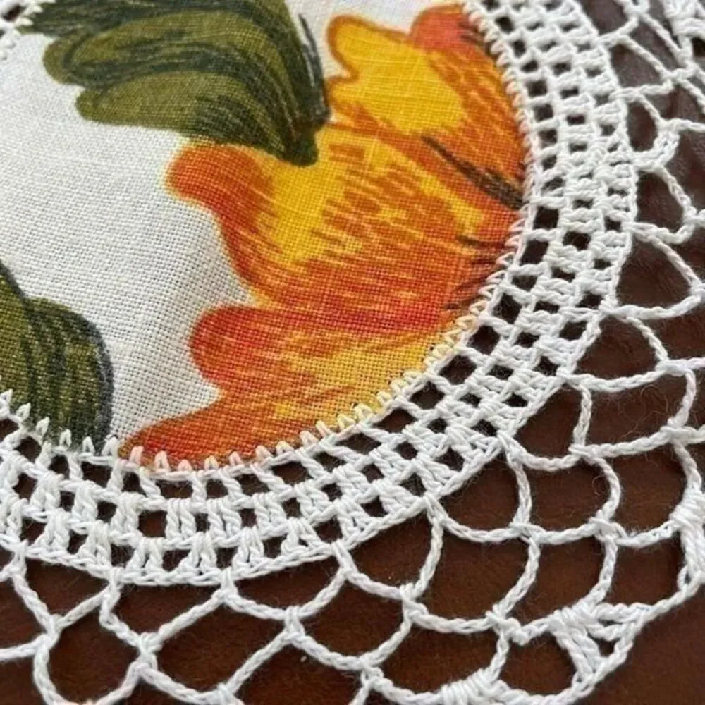 Vintage 7pc Handmade Doilies Fabric Floral Centers